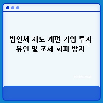법인세 제도 개편 기업 투자 유인 및 조세 회피 방지